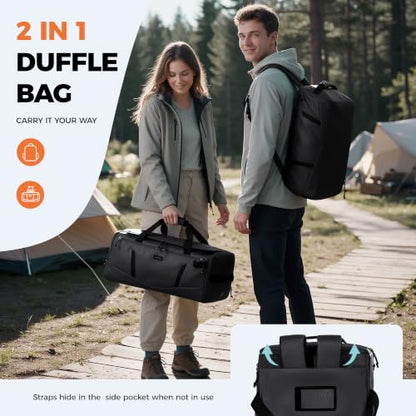 40L Water-Resistant Duffle Backpack with Shoe Compartment & Wet Pocket - color: Black