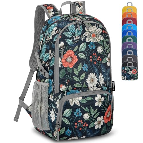 ZOMAKE Lightweight Packable Backpack 30L, Foldable Travel Hiking Daypack - color: D-navy Blue,floral Pattern