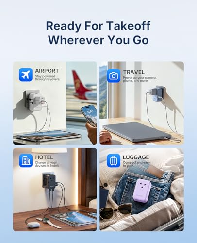 ORICO Ultra-Thin GaN Travel Adapter 25W, International Plug Adapter | 5-in-1 (1 AC Outlet 2 USB-C and 2 USB-A Ports) Universal Power Adapter for US EU UK AU 200+ Countries (2500W Max) - 1 Pack - color: Blue
