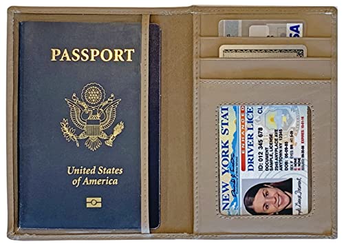 Personalized Monogrammed Taupe Leather RFID Passport Wallet - color: Taupe, style: Minimalist