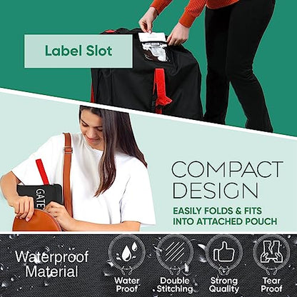 Car Seat Travel Bag for Airplane, Backpack Straps, Fits Most Car Seats - color: Black with Red