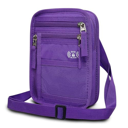 Passport Holder for Travel, RFID Blocking Neck Wallet, 9 Pockets - color: Purple
