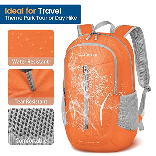 ZOMAKE Lightweight Packable Backpack 25L, Foldable Hiking Daypack - color: Orange a, size: 25L