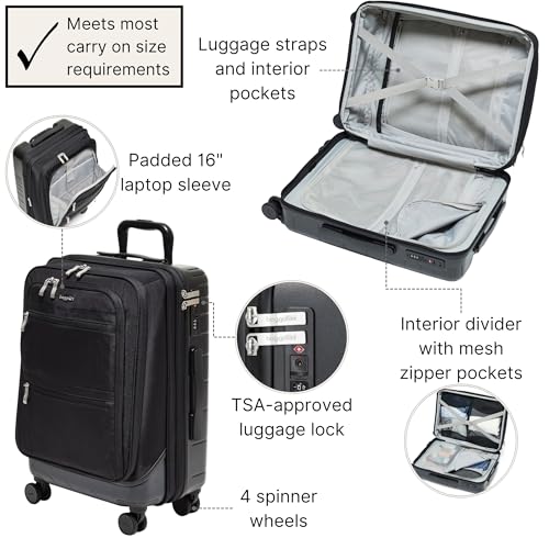 Baggallini Set Wave 22” 4 Wheel Hybrid Carry-On Luggage - Lightweight Carry On Suitcase with Wheels - color: Black