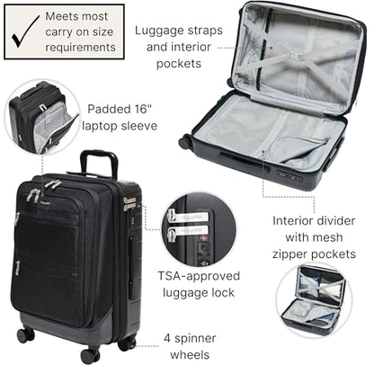 Baggallini Set Wave 22” 4 Wheel Hybrid Carry-On Luggage - Lightweight Carry On Suitcase with Wheels - color: Black