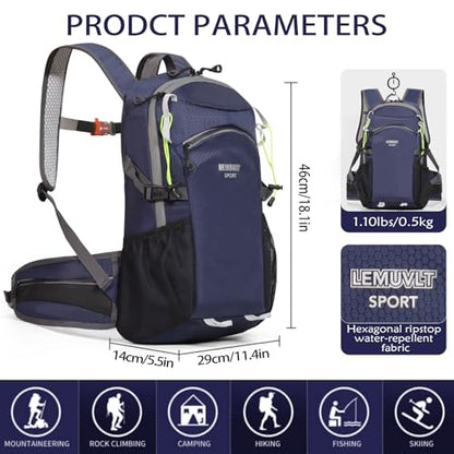 22L Lightweight Hiking Daypack with Waist Pocket Biking Skiing Travel - color: Navy