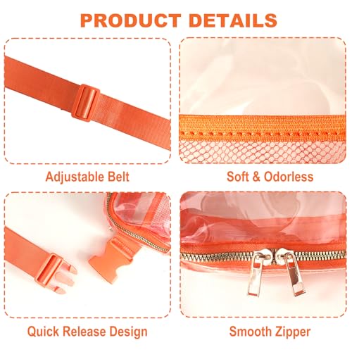 PREDAY Clear Fanny Pack Women Small Transparent Stadium Approved Belt Bag - color: Orange