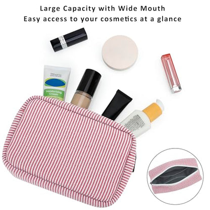 Stripe Travel Makeup Bag, Padded Cosmetic Pouch for Women, Red - color: Stripe Red