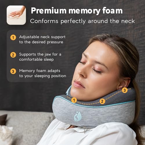 Neck Pillow Airplane - Travel Pillow - Comfortable and Ergonomic Memory Foam - Airplane Pillow with 360° Head & Neck Support - Grey - color: Grey