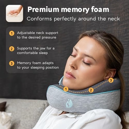 Neck Pillow Airplane - Travel Pillow - Comfortable and Ergonomic Memory Foam - Airplane Pillow with 360° Head & Neck Support - Grey - color: Grey