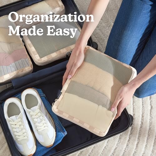 Vandel Space-Saving Compression Packing Cubes for Women 4-Pack Compressible - color: 2. Neutral Checker, size: 4 Pack (Compression)