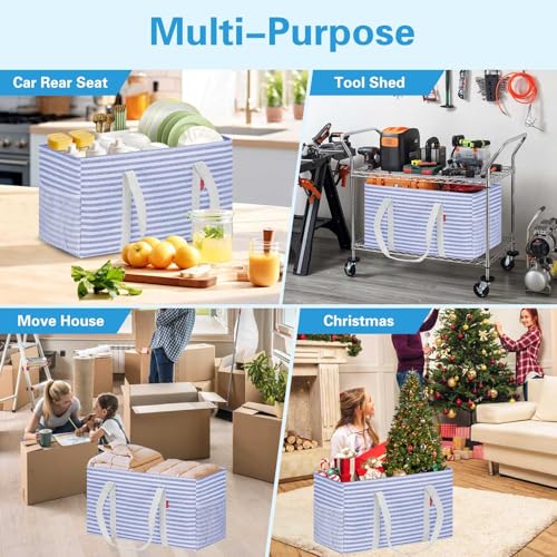 LHZK Standing Extra Large Utility Tote Bag with Metal Wire Frame and the Sides Rinforced, Extra Large Tote Bag with Handle, Reusable Grocery Bags Foldable, Beach Bag, Car Tote (Blue) - color: Blue, size: 22.5''x10.5''x12''-1 Pack