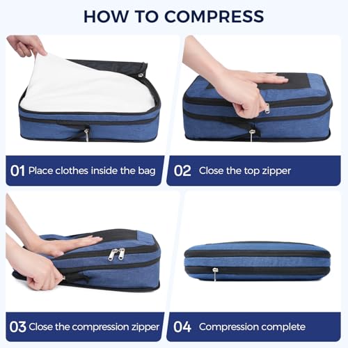 BAGAIL Compression Packing Cubes for Travel Essentials, 8 Set-Navy - color: Navy, size: 8 Set