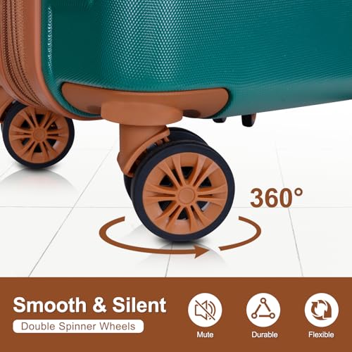 Romswi Expandable 22x14x9 Airline Approved 21" Carry On Luggage,Hardshell Suitcase with Double Spinner Wheels for 20% More Space, Lightweight Hardside Luggage, Scratch-Resistant & YKK Zipper, Green - color: Emerald Green
