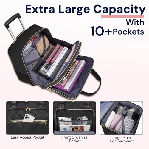 Ytonet Rolling Laptop Bag Women, 17.3 Inch Rolling Briefcase for Women - color: Black, size: Large