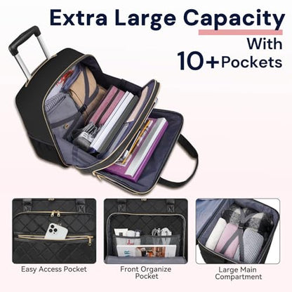 Ytonet Rolling Laptop Bag Women, 17.3 Inch Rolling Briefcase for Women - color: Black, size: Large