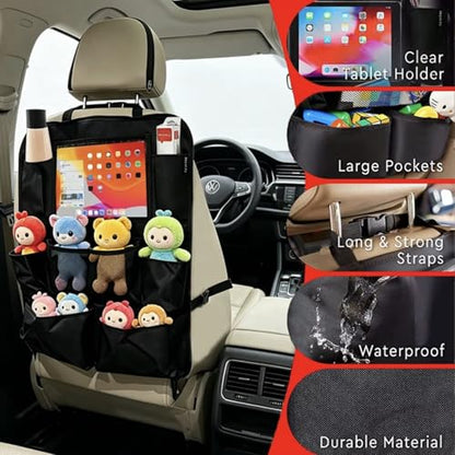 Car Backseat Organizer with Tablet Holder, Multi-Pocket Storage, Kick Mat Seat Protector for SUV, Truck