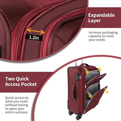 WireHot 3-Piece Softside Expandable Luggage Set, Burgundy, 20in/24in/28in - color: Burgundy