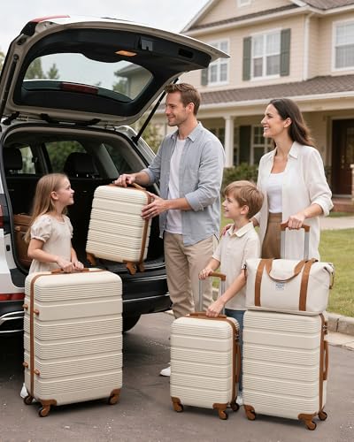 LONG VACATION Luggage Sets with Spinner Wheels, Suitcase Set 6 Piece - color: WHITE-BROWN, size: 6 piece set