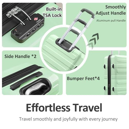 Luggage 2 Piece (20in/24in) Expandable Luggage with Spinner Wheels - color: Green Mint, size: 2 Set (20/24In)