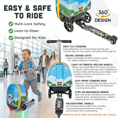 Kids Ride-On Scooter Luggage, Carry-On Suitcase, Ages 4+ - style: Gamer