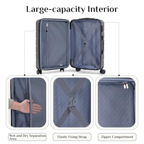 OLIXIS 3-Piece Luggage Set, Carry On Suitcases with Spinner Wheels, Expandable Travel Luggage with TSA Approved Lock & ABS Hard Shell, Deep Grey, 20/24/28 Inch - color: Deep Grey, size: 20/24/28IN