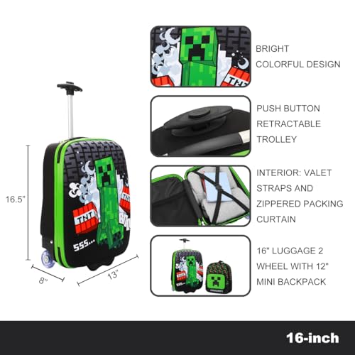 Bioworld Minecraft Creeper 2-Pack Carry On Luggage Set - color: Minecraft Creeper Green 2-Pack