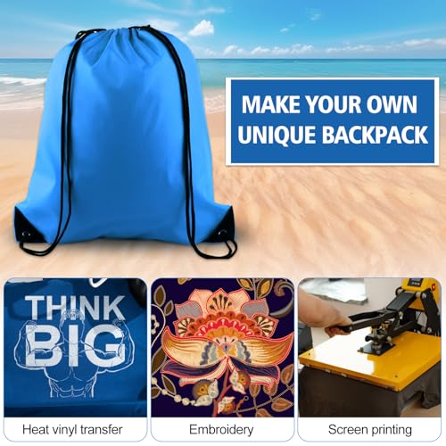 KUUQA 2 Pcs Light Blue Drawstring Backpack | Bulk Sports Cinch Bags, String Backpack Storage Bags, For Gym Traveling - color: Light Blue