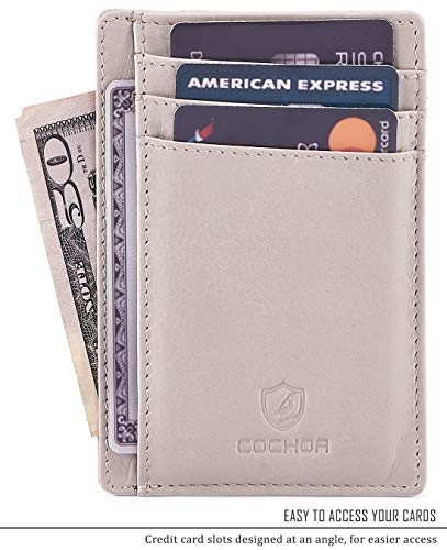Cochoa Front Pocket Wallet for Men Women Slim Minimalist Real Leather RFID Blocking Credit Card Holder - color: SAND NAPPA