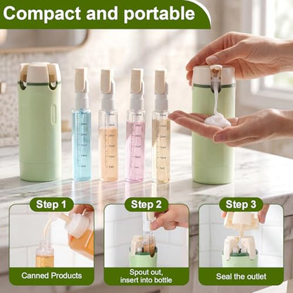 Domensi 2 Pack 4 in 1 Travel Dispenser, Green - color: Green