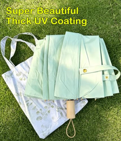 Sun Umbrella UV Protection Cute Windproof Walking Parasol for Women - color: Aqua-Liner-Maple