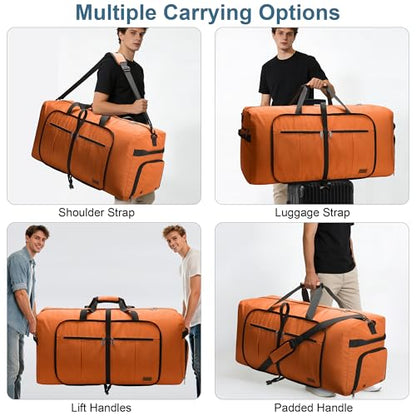 120L Large Waterproof Foldable Travel Duffel Bag with Shoe Compartment - color: Orange, size: 120L