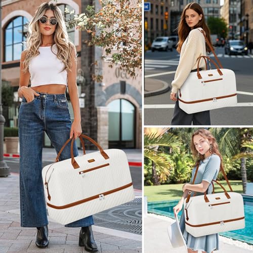 ITIEZY Weekender Bag for Women 21.5" Travel Duffel Large Carry On Bag 3PCS - color: 9a-Beige, size: Large