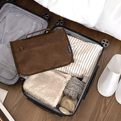 PAVILIA Hanging Toiletry Bag for Women Men Foldable Travel Organizer, Brown - color: Brown