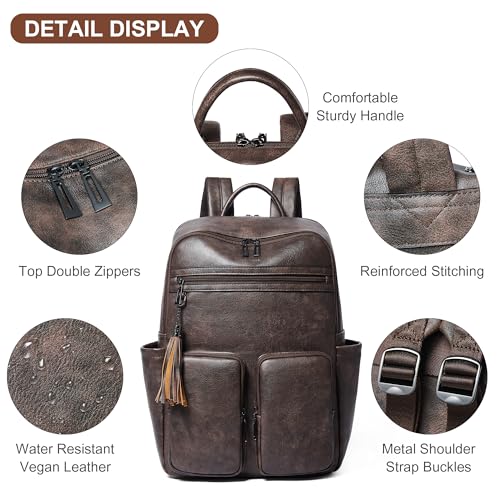 Shrrie 16 Inch Vegan Leather Laptop Backpack Purse for Women - color: Two-toned Coffee