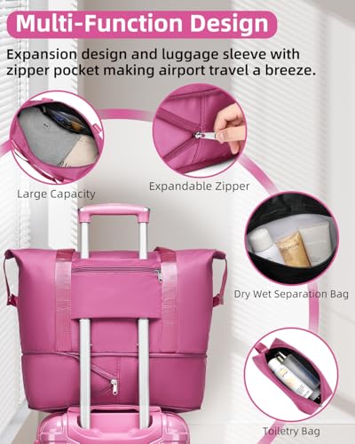 LARVENDER Luggage Sets 6 Piece Expandable Suitcases Set, Glossy Berry - color: Glossy Berry-6PC, size: Family Set