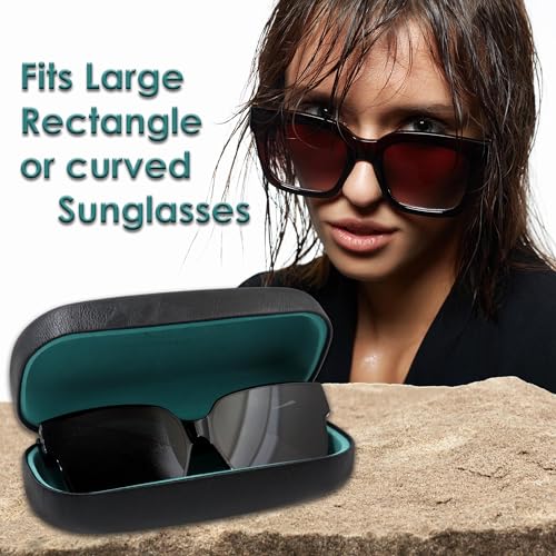 MyEyeglassCase Extra Large Hard Shell Sunglasses Case for Large Rectangular Frames, Eyeglass Case with Pouch & Cloth - color: As505 Black3