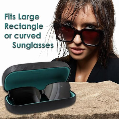MyEyeglassCase Extra Large Hard Shell Sunglasses Case for Large Rectangular Frames, Eyeglass Case with Pouch & Cloth - color: As505 Black3