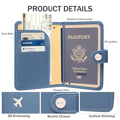 ZOPPEN Passport Holder RFID Blocking Travel Wallet, Denim Blue - color: Denim Blue