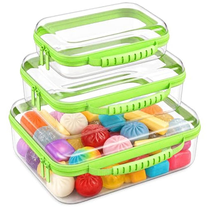 Clear Hard Shell Zipper Organizer Cases, 3 Pack with Handles - color: Green