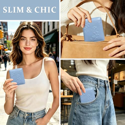 Small RFID Womens Wallet Travel Bifold Compact Slim thin Credit Card Holder - color: Blue