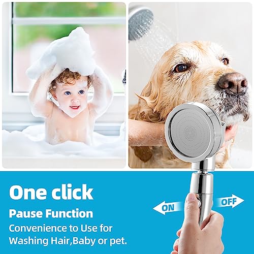 Marbrasse High Pressure Shower Head, 3-Settings Handheld Showerhead with ON/Off Full Shutoff Push Button and Switch to Control Flow, Angle-Adjustable Water Saving Body Sprays(Chrome) - color: Chrome, 1Pack