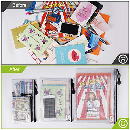 12PCS Mesh Zipper Pouch Bags: Black Clear Zipper Pouches for Classroom - size: Multi-Size (A3, A4, A5, B5, A6, B8) - Black