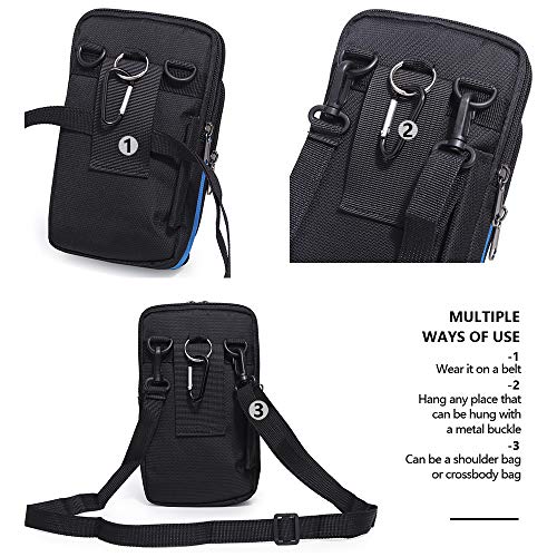 Senient Wolf Waterproof Nylon Multifunctional Phone Crossbody Bag - Small One Shoulder Waist Bag Wallet Travel Passport Case - color: Black with Navy blue