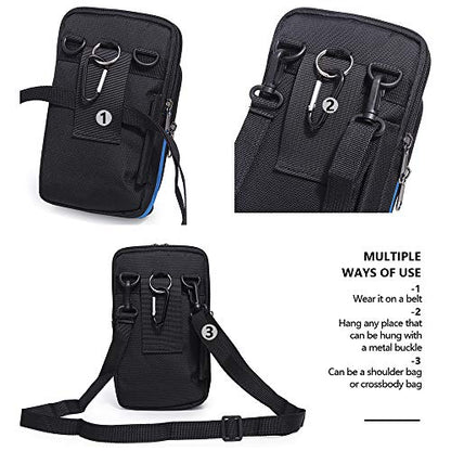 Senient Wolf Waterproof Nylon Multifunctional Phone Crossbody Bag - Small One Shoulder Waist Bag Wallet Travel Passport Case - color: Black with Navy blue