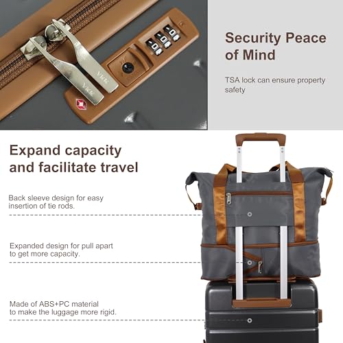 5 Piece Luggage Sets, 20" 24" 28" Hardshell Suitcases with TSA Locks Lightweight PC+ABS Spinner Wheel Luggage for Family Vacation & Air Travel Carry On Checked Baggage Set (Gray) - color: Grey, size: 5 piece set (20"/24"/28")