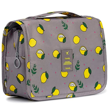L&FY Hanging Travel Toiletry Bag Women's Cosmetic Organizer Makeup Pouch Men's Dopp Kits With Handle(Grey Lemon) - color: Grey Lemon, size: Compact Size