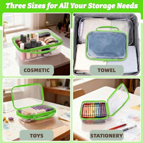 3 Pack Deep Clear Hard Shell Zipper Cases with Handle (Green) - color: Green Handle(L+M+S)