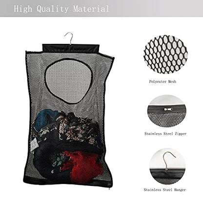Hanging Mesh Laundry Hamper (30in*20in*2in) Large Dirty Clothes Bag, Can Be Used Behind The Door & Closet & Caravan& Bathroom (Black) - color: Black