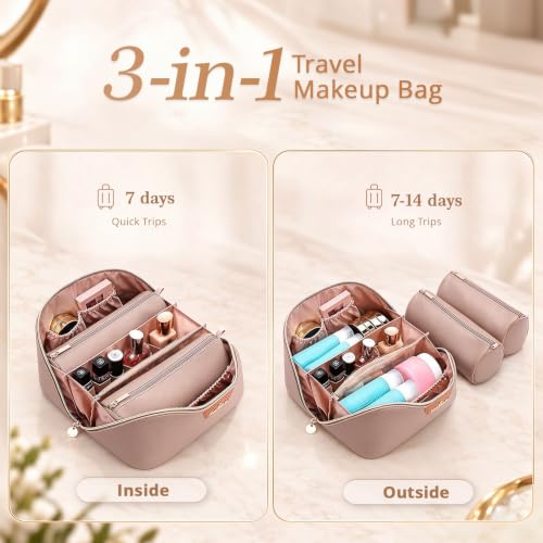 3-in-1 Large Travel Makeup Bag Organizer for Women - color: B07-Grey